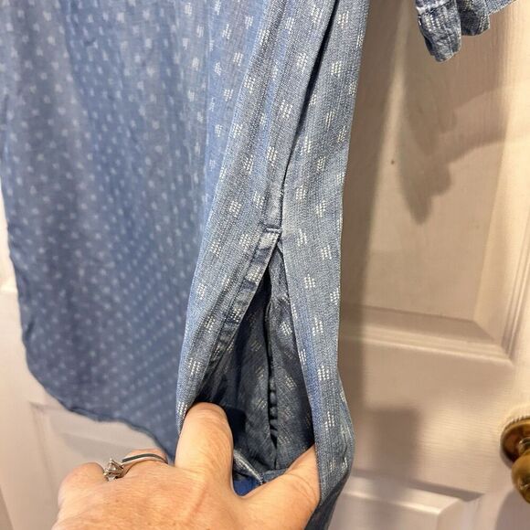 Philosophy Chambray Tencel Blue Raindrop Print Tunic Dress Size Large Boho - Picture 6 of 6